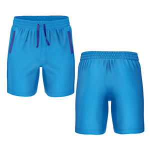 Pantalones cortos de poliéster tejido de color azul liso para hombre con cordón en la cintura y bolsillos, de secado rápido, ajuste casual, tiro medio - Product Image 1
