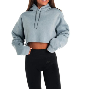 Women's Loose Hooded <b>Winter</b> Crop <b>Top</b> New Design Cotton Hoodie with Custom Logo Front Logo Position - Product Image 3