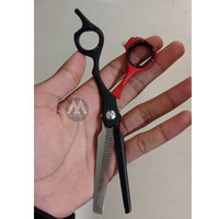 Ensemble de ciseaux professionnels pour couper les cheveux avec peigne |   Kit de ciseaux à effiler pour barbier |   Outils de salon à manche noir et rouge