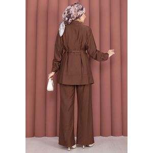 Conjunto Casual de Dos Piezas de Lino para Mujer, Túnica con Cinturón y Pantalones, Talla XS, Conjunto Corto de Oficina - Product Image 5