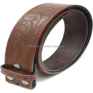 Smooth Grain Western Leather Hand Tooling <b>Belt</b> Designer Engraved Pattern Tooled Leather <b>Belt</b> <b>for</b> Cowboy with Colorful Stitching - Product Image 5