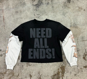 เสื้อยืดผ้าฝ้ายพิมพ์ลายแบบวินเทจสำหรับผู้ชายเสื้อวาฟเฟิลแขนยาวสองชั้นแบบขาดเป็นกรดทำจากหิน - Product Image 2