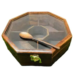 优质木质干果碗，带黄铜工作木质储物盒食品储物盒干果罐