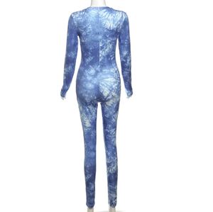 Autumn Long Sleeved Solid O-neck One-piece Tight Fitting <b>Jumpsuit</b> <b>for</b> <b>Women</b>, Yoga Sports Fashion Tie Dye Printed <b>Casual</b> <b>Jumpsuit</b> - Product Image 2