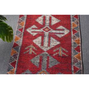 Alfombra Kilim roja y naranja de área grande, 2,6x8,9 pies, tejido plano, lana turca con respaldo de látex para pasillo, habitación, pila de felpa rectangular - Product Image 5
