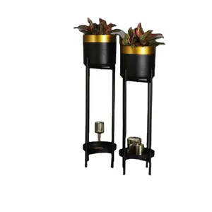 Lot de 2 jardinières en fer noir pour jardinières de jardin décoratives pour la maison sur support Pot en métal avec support - Product Image 1