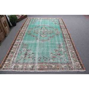 Tapis turc vintage 6x9,9 pieds, tapis persan vert - Product Image 1