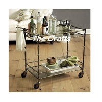Chariot de service à petit-déjeuner en bois à trois niveaux avec 4 roues, taille et forme personnalisées pour usage commercial hôtelier, salle à manger et salon
