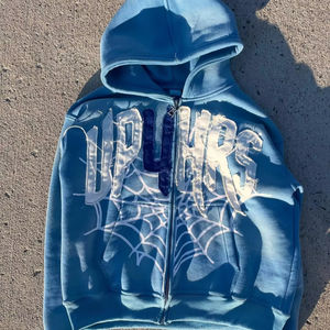 Custom Logo 3D <b>Patch</b> Embroidery Men Streetwear Distressed Faded Washed Cropped Zip up Hoodie Vintage Embossed Printing - Product Image 1