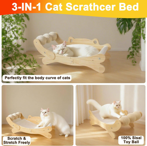 Rascador para gatos 3 en 1, cama y Hamaca, salón con percha de madera maciza, Base estable duradera sin punta para gatos grandes - Product Image 3