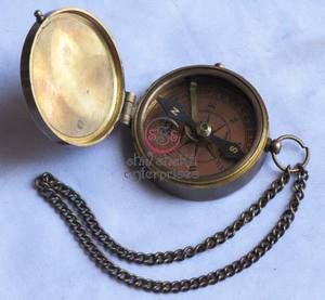 <b>Antique</b> Nautical Brass Pocket <b>Compass</b> with Chain for Gifting and Travel Direction Tracking Gift Item - Product Image 2