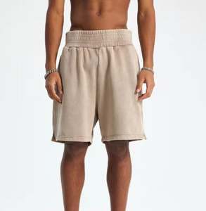 Pantalones cortos lavados con ácido vintage, pantalones cortos lisos en blanco con logotipo personalizado, pantalones cortos de boxeo de lana de algodón 100% Unisex para hombre - Product Image 5