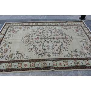 Traditional Beige Brown 6x8 9ft Woolen Turkish <b>Rug</b> Patchwork Design for Entryway Living Room <b>Bedroom</b> Rectangular Shape Latex - Product Image 4