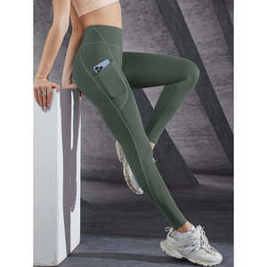 Pantalones de Yoga de Cintura Alta para Mujer, Leggings Deportivos Antideslizantes con Bolsillos Laterales, Pantalones Elásticos para Gimnasio, Correr y Pilates, Color Sólido - Product Image 1