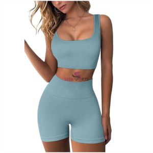 <b>Seamless</b> Yoga <b>Set</b> Women Summer Vest <b>Top</b> Gym Sport Bra High Waist Tight <b>Leggings</b> Push up Fitness Suit Shorts <b>Sets</b> - Product Image 6
