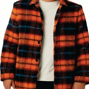 OEM Custom <b>Men's</b> Solid Canvas Stand Collar Embroidery Casual Waterproof Windproof Reversible <b>Summer</b> Flannel <b>Jacket</b> - Product Image 2