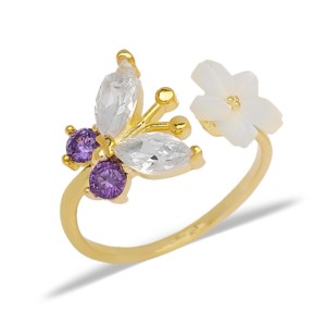 Summer Collection Women <b>Ring</b> Amethyst Butterfly Flower Design <b>Adjustable</b> <b>Ring</b> Turkish Silver Jewelry Online - Product Image 4