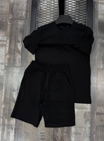 Ensemble T-shirt et short en tissu éponge noir pour homme, tenue décontractée d'été en deux pièces, doux, respirant, écologique, taille élastique, manches courtes