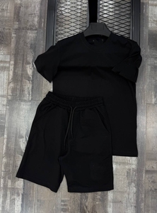 Mens Black T Shirt and Shorts <b>Set</b> Summer Casual Two Piece Outfit Soft Breathable Fabric Elastic Waist Short Sleeve Minimal Stree - Product Image 4