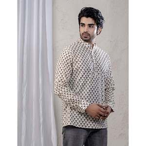 Kurta court en coton imprimé décontracté pour hommes avec manches longues - Product Image 4