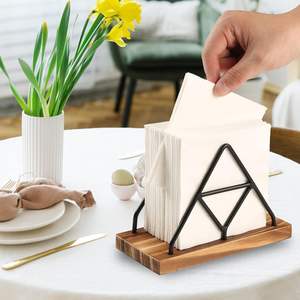 Wooden Napkin Storage1 Pack Black Table Napkin Holder with Black Metal <b>Wire</b> for Indoor Outdoor Home Dining Restaurant Kitchen - Product Image 5