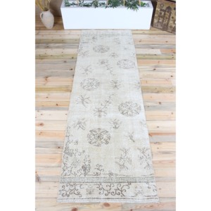 Tapis turc 3x9,5 pi (91x290 cm), tapis vintage marron à motifs floraux - Product Image 1