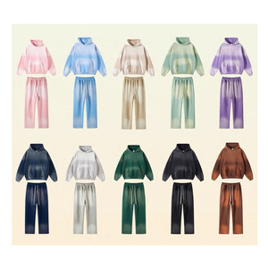OEM personalizado fabricantes Sun Faded Loose Wear 2 piezas Set personalizado de gran tamaño lavado ácido acampanado pantalones de chándal y Sudadera con capucha chándales - Product Image 1
