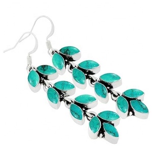 Turquoise Gemstone <b>Earrings</b> 925 Solid Sterling <b>Silver</b> Marquise Shape <b>Earrings</b> for Women Girls <b>Dangle</b> 925 Stamped Jewelry - Product Image 1