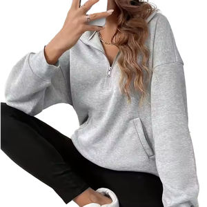 Fabricant OEM Vente en gros Poches Entraînement Manches longues Demi fermeture éclair pour femmes Vêtements de sport amples Sweats à capuche pour femmes - Product Image 4