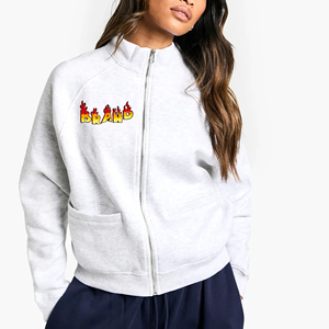 Venta al por mayor por encargo 100% algodón de gran tamaño Streetwear Zip Up sudadera Drop Shoulder Front Side Pocket sudadera de las mujeres - Product Image 4