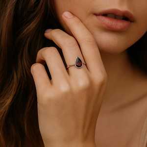 Handmade Pear <b>Garnet</b> <b>Ring</b> Minimalist Sterling <b>Silver</b> January Birthstone - Product Image 3