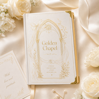 Carnet de planification de mariage personnalisé LABON A5, couverture rigide de luxe avec motif chapelle doré, coins métalliques et bords dorés