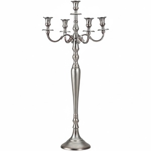 Candelabro de Metal Decorativo para el Hogar, 5 Brazos, Plateado, para Eventos, Bodas, Centros de Mesa, Diseño de Tulipanes, Candelabro de Pie - Product Image 1