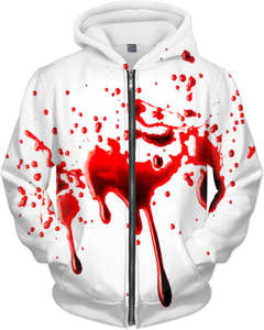 Sudadera con capucha blanca para hombre con estampado de salpicaduras rojas y cremallera completa Sudadera de calle OEM ODM al por mayor - Product Image 1