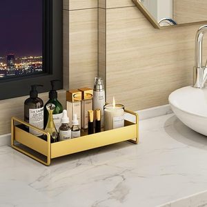 Table d'hôtel en fer vieilli en métal doré vintage, plateaux de service ronds décoratifs pour la décoration intérieure - Product Image 1