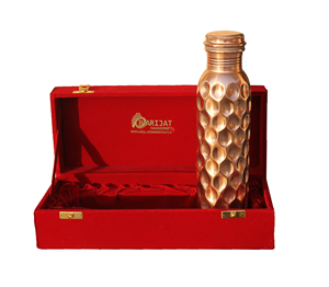 Metal Pure Copper Jointfree Water Bottle Handmade Leak Proof Copper Vessel for Travel <b>Gift</b> Packed <b>Red</b> Colored Velvet <b>Box</b> - Product Image 2