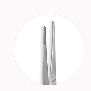 Multipurpose Manual Surgical Instruments Stainless Steel Thumb Dressing Forceps with Serrated Tip Straight Tweezers - Product Image 5