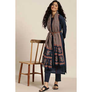 Conjunto de Kurta de Algodón Sólido Azul Marino para Mujer, Conjuntos de Traje para Mujer - Product Image 1