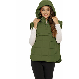 Chaqueta de invierno con cremallera y logotipo personalizado para mujer, chaleco acolchado verde, chaleco con capucha a prueba de viento, prendas de vestir sin mangas, chaleco de lona - Product Image 1