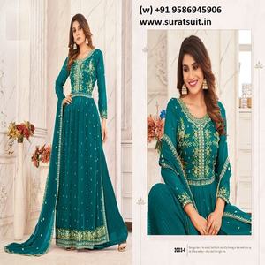 Broderie coupée Georgette Nayra de qualité supérieure Shalwar Kameez pour une occasion de festival de l'Inde Export - Product Image 4