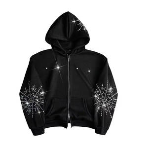 Streetwear Best Selling Zipper <b>Rhinestone</b> <b>Hoodies</b> For Men Top Quality Cotton Blended Design Your Own Zipper <b>Rhinestone</b> <b>Hoodies</b> - Product Image 1