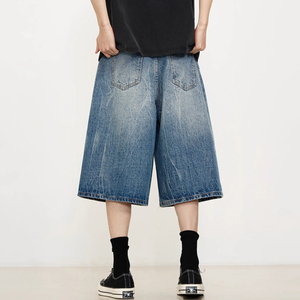 OME-Jean ample à coupe ample pour homme, vêtement de ville en vrac délavé à l'acide, short en jean surdimensionné Y2K, 3/4 de longueur - Product Image 6