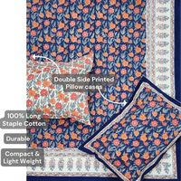 Ensemble de literie traditionnel Jaipuri 100% coton bloc de main écologique imprimé motif floral bleu profond Orange pour refroidir n'importe quel 3 pièces