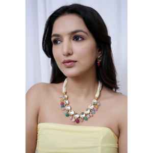 Kundan <b>Necklace</b> <b>Set</b> with Multicolor Beads and Earrings Traditional Handmade Indian Jewelry for Women <b>Bridal</b> and Festive Wear - Product Image 3