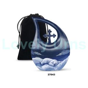 Urna para adultos de cremación de oso de lágrima negra mate para cenizas humanas, urna funeraria cruzada grande decorativa con bolsa de terciopelo gratis - Product Image 6