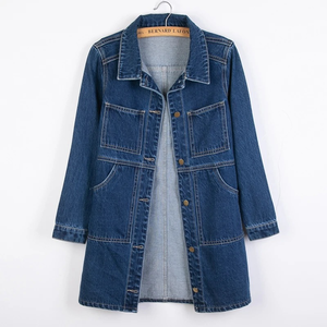 Vestes en jean pour femmes Printemps Automne Manches longues Poches Manteau mi-long en jean 2024 Mode All Matched Outerwear - Product Image 1