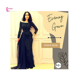 Dernière collection de robes de soirée noires perlées pour femmes Robe de soirée en tissu indien pour la fête et le mariage - Product Image 1