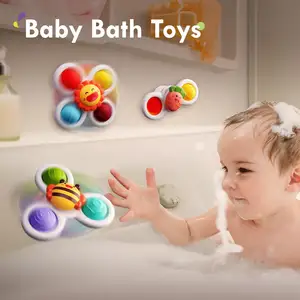 3PCS Pop Up Suction Cup Spinner Toy Spinning Tops Toddler Age 1-2 Boy Gift Bath Toys For Kids Sensory Toys For Toddlers
