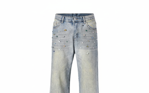 กางเกงยีนส์ผู้ชายทรงหลวมสไตล์ลำลองสีซีดล้างอ่อนผ้าฝ้ายผสมประดับเพชรหลากสีสันทรงตรงสไตล์สตรีทแวร์สำหรับฤดูใบไม้ผลิ ฤดูร้อน และฤดูใบไม้ร่วง - Product Image 3