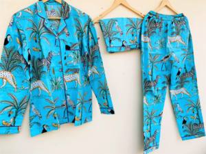 Conjunto de pijama con estampado de bloques de algodón transpirable para mujer, camisón Floral para todas las estaciones, para invierno, verano, otoño y primavera - Product Image 4